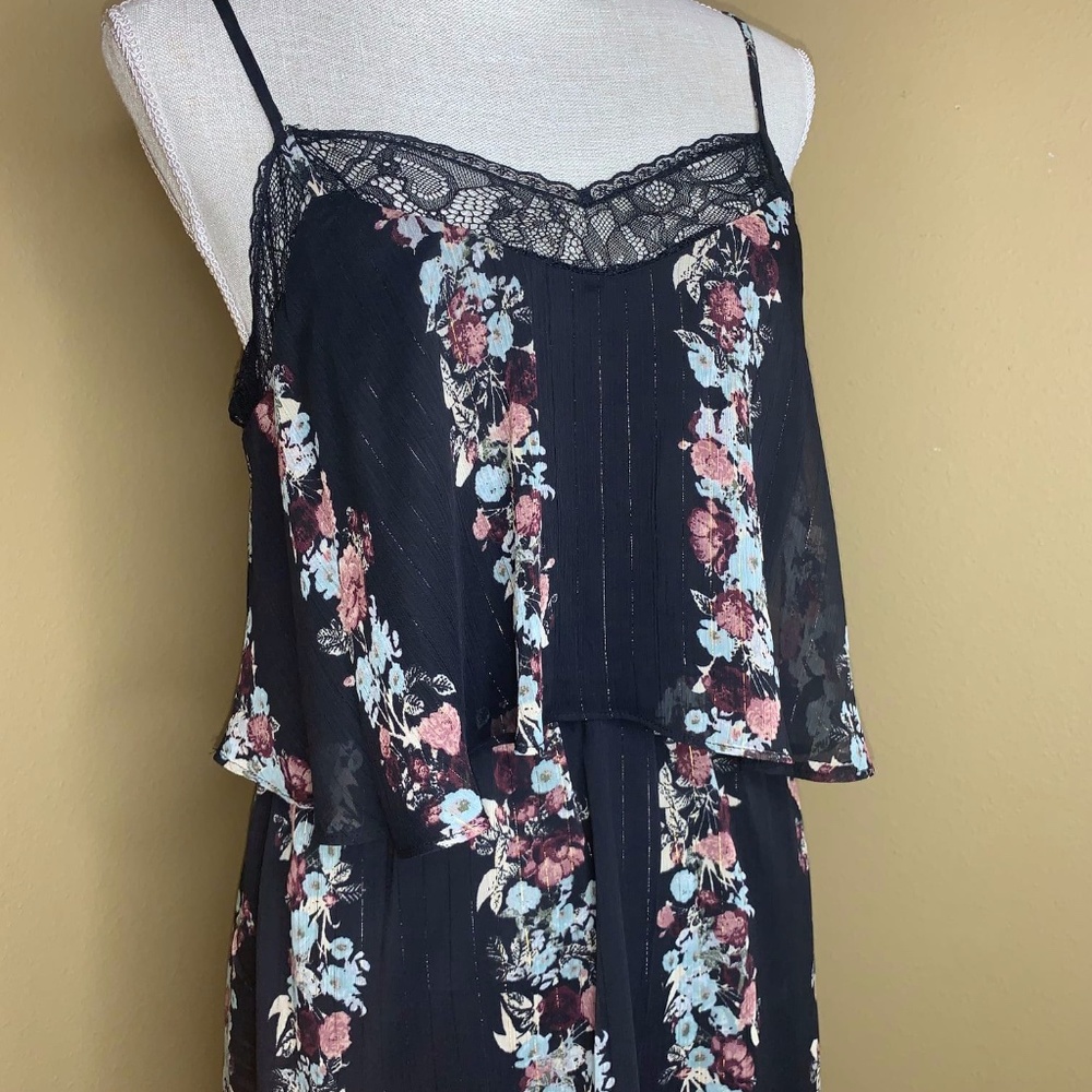 BCBGeneration Lace & Chiffon Floral Midi Dress